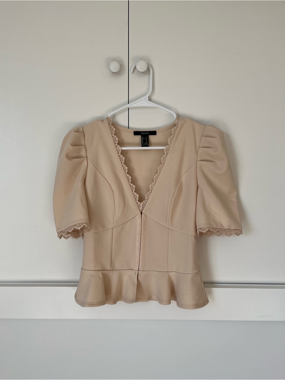 Forever 21 Blush Lace-Trim Peplum Blouse